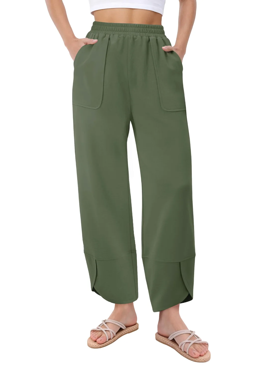 JEKAOYI Baggy Harem Palazzo Pant in Grey Green