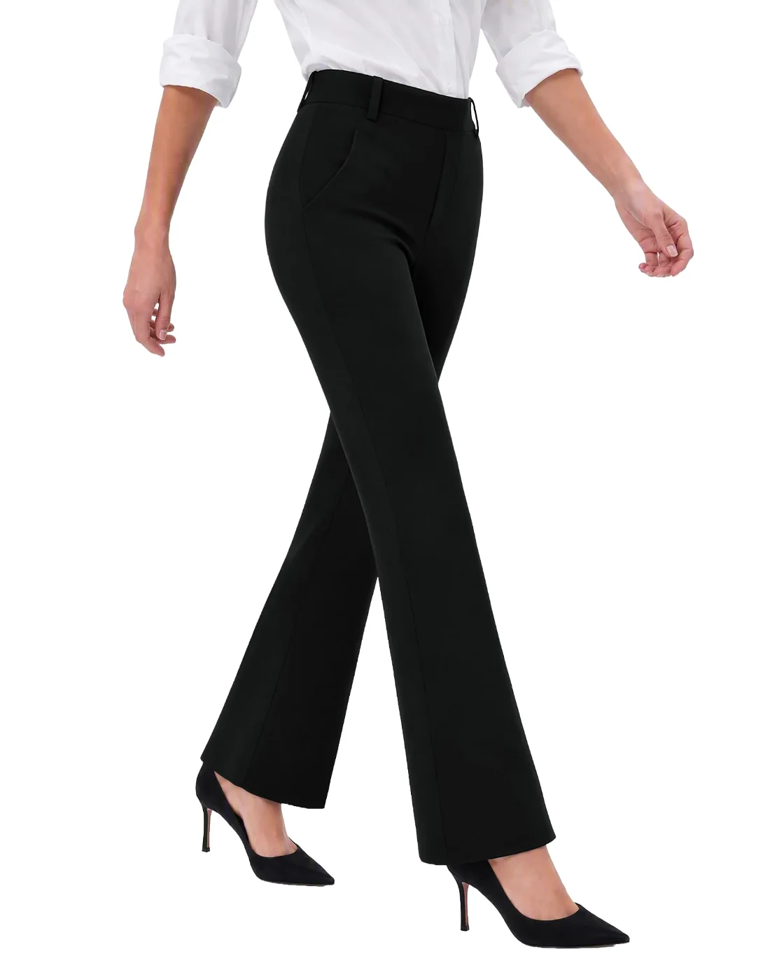 JEKAOYI Belt Loop Bootcut Dress Pant in Black