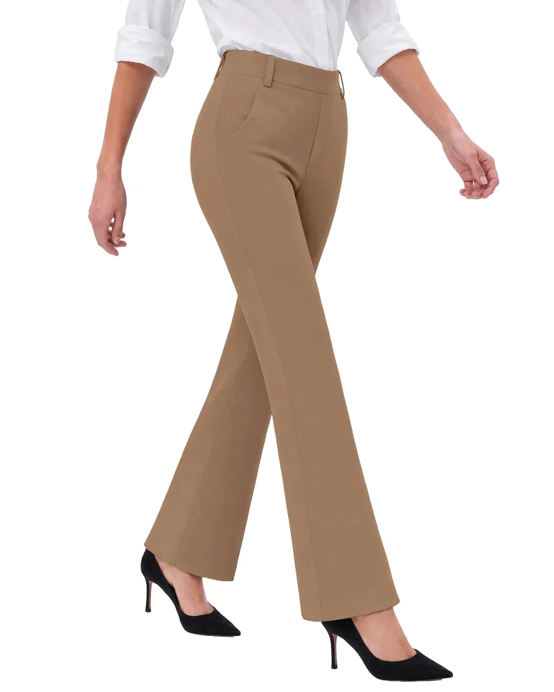 JEKAOYI Belt Loop Bootcut Dress Pant in Coffee