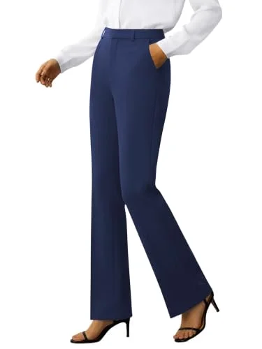 JEKAOYI Belt Loop Bootcut Dress Pant in Dark Blue