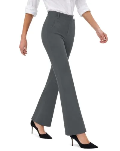 JEKAOYI Belt Loop Bootcut Dress Pant in Dark Grey