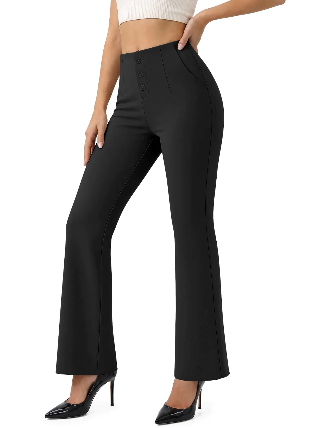 JEKAOYI Button Front Bootcut Dress Pant in Black
