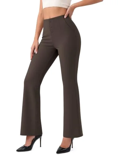 JEKAOYI Button Front Bootcut Dress Pant in Brown