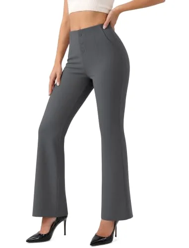 JEKAOYI Button Front Bootcut Dress Pant in Dark Grey