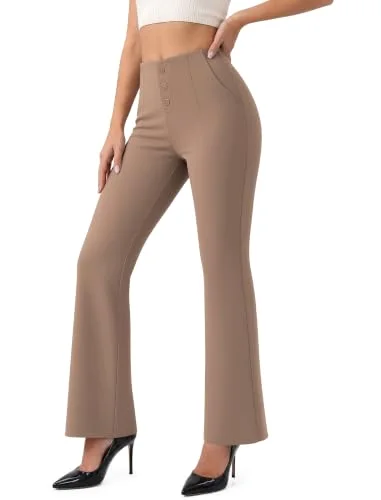 JEKAOYI Button Front Bootcut Dress Pant in Light Coffee
