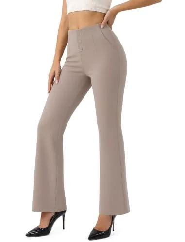JEKAOYI Button Front Bootcut Dress Pant in Taupe