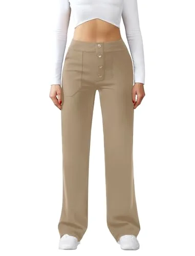 JEKAOYI Button-Front Straight Leg Dress Pant in Dark Coffee