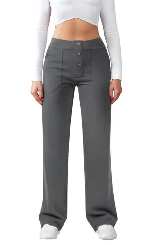 JEKAOYI Button-Front Straight Leg Dress Pant in Dark Grey