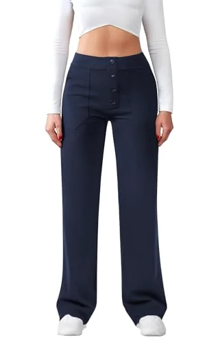 JEKAOYI Button-Front Straight Leg Dress Pant in Navy Blue