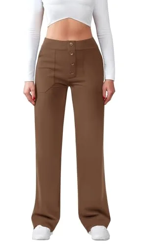 JEKAOYI Button-Front Straight Leg Dress Pant in New Brown