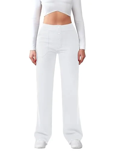 JEKAOYI Button-Front Straight Leg Dress Pant in White
