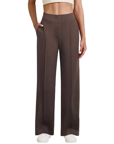 JEKAOYI Button Front Wide Leg Dress Pant in Brown