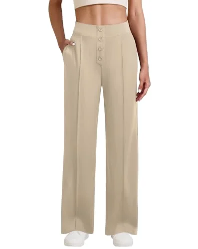 JEKAOYI Button Front Wide Leg Dress Pant in Khaki