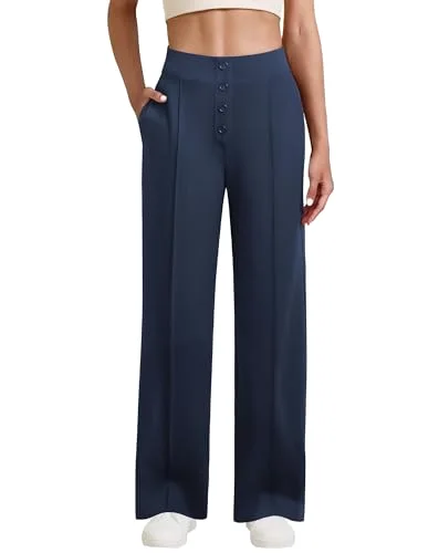 JEKAOYI Button Front Wide Leg Dress Pant in Navy