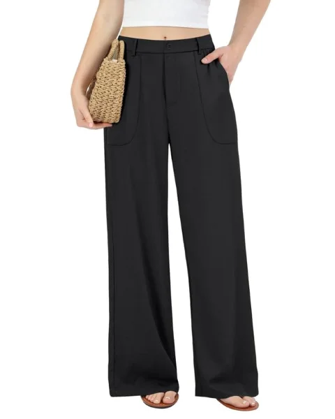 JEKAOYI Cotton-Linen Pull-On Wide Leg Pant in Black