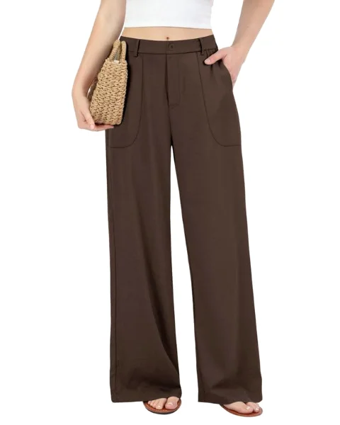 JEKAOYI Cotton-Linen Pull-On Wide Leg Pant in Brown