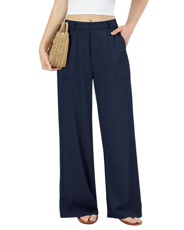 JEKAOYI Cotton-Linen Pull-On Wide Leg Pant in Navy
