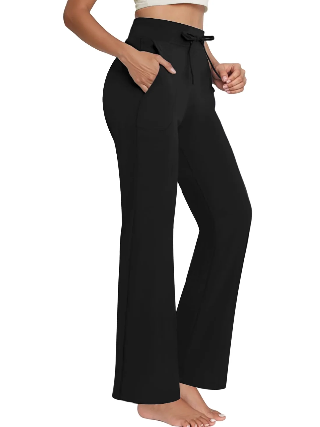 JEKAOYI Drawstring Flare Yoga Pant in Black