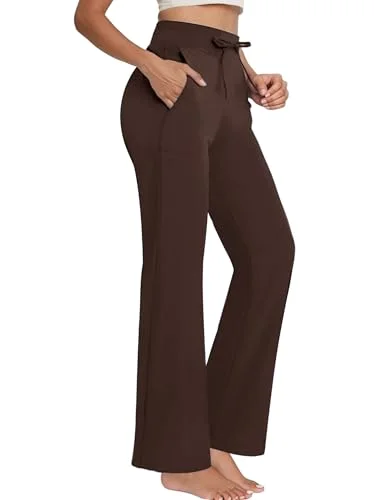 JEKAOYI Drawstring Flare Yoga Pant in Brown
