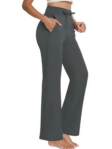JEKAOYI Drawstring Flare Yoga Pant in Dark Gray