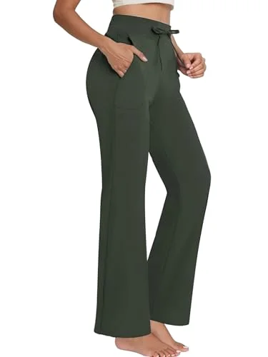 JEKAOYI Drawstring Flare Yoga Pant in Dark Green