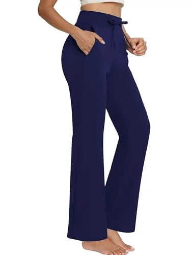 JEKAOYI Drawstring Flare Yoga Pant in Navy