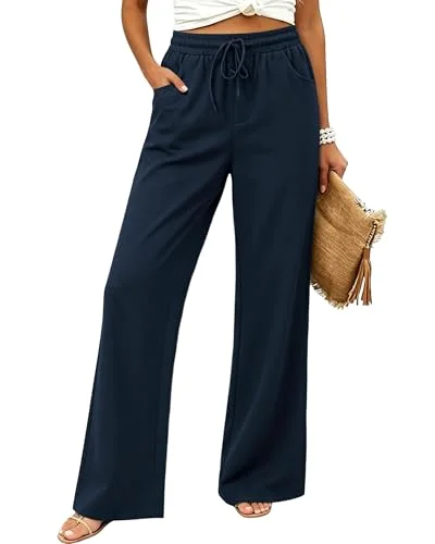 JEKAOYI Drawstring Palazzo Pant in Blue