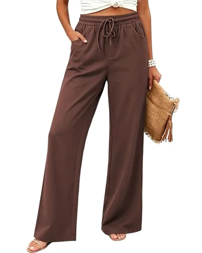 JEKAOYI Drawstring Palazzo Pant in Brown