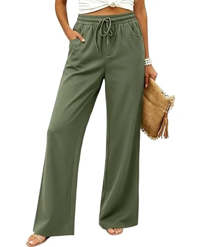 JEKAOYI Drawstring Palazzo Pant in Green