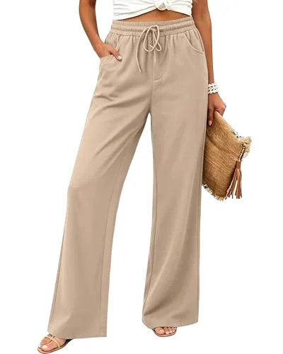 JEKAOYI Drawstring Palazzo Pant in Khaki