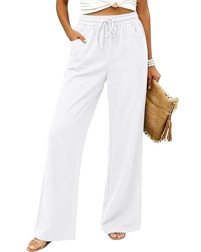 JEKAOYI Drawstring Palazzo Pant in White