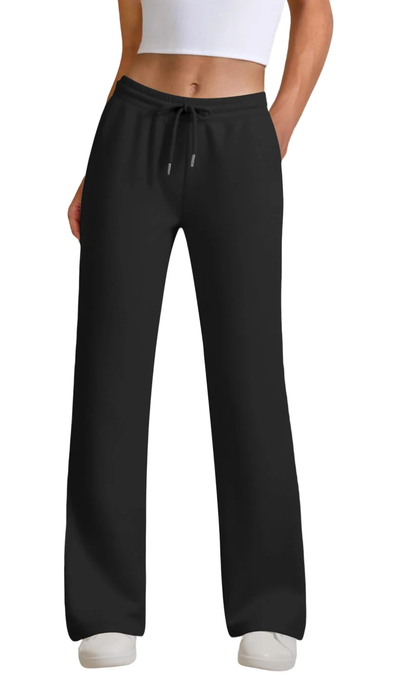 JEKAOYI Drawstring Straight Leg Sweatpant in Black