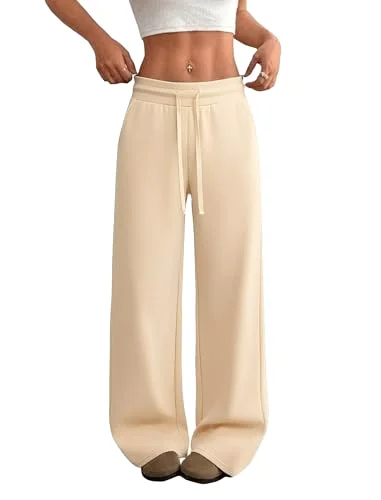 JEKAOYI Drawstring Wide Leg Dress Pant in Apricot