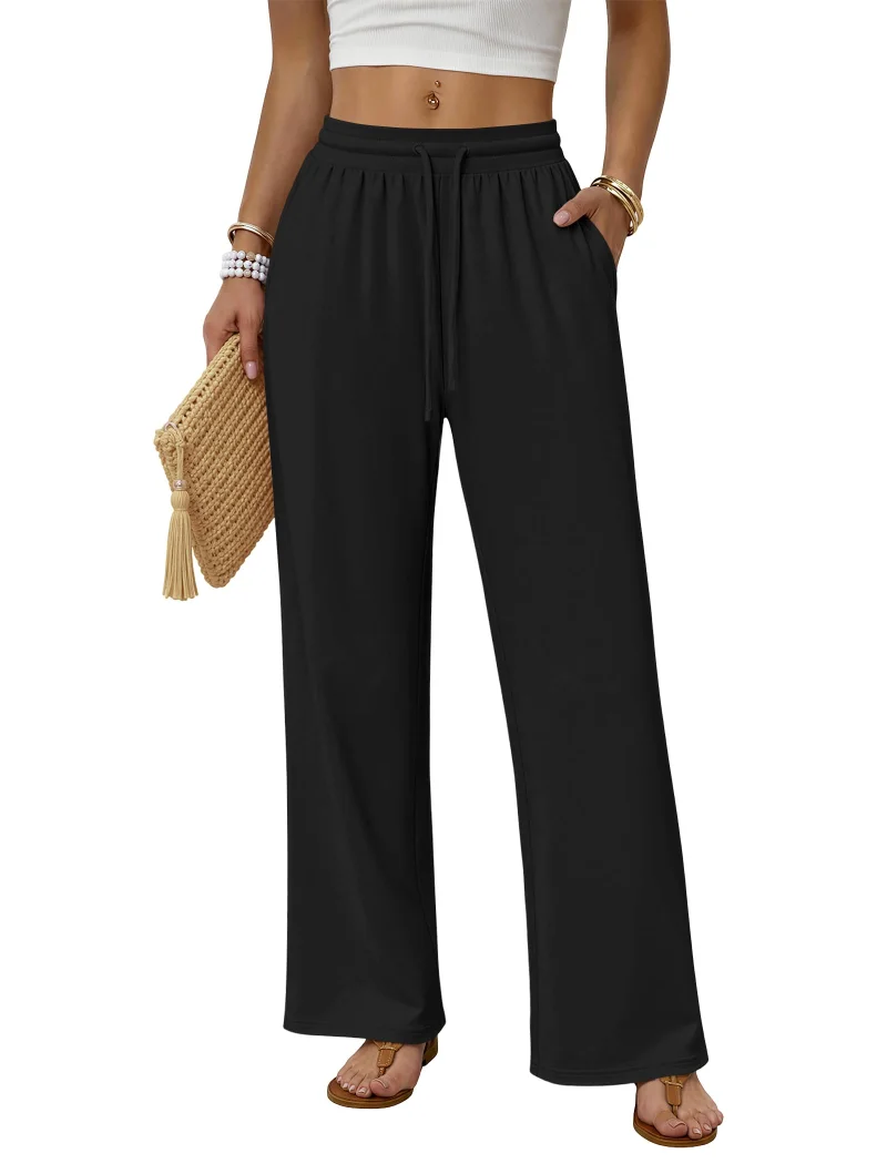 JEKAOYI Drawstring Wide Leg Dress Pant in Black