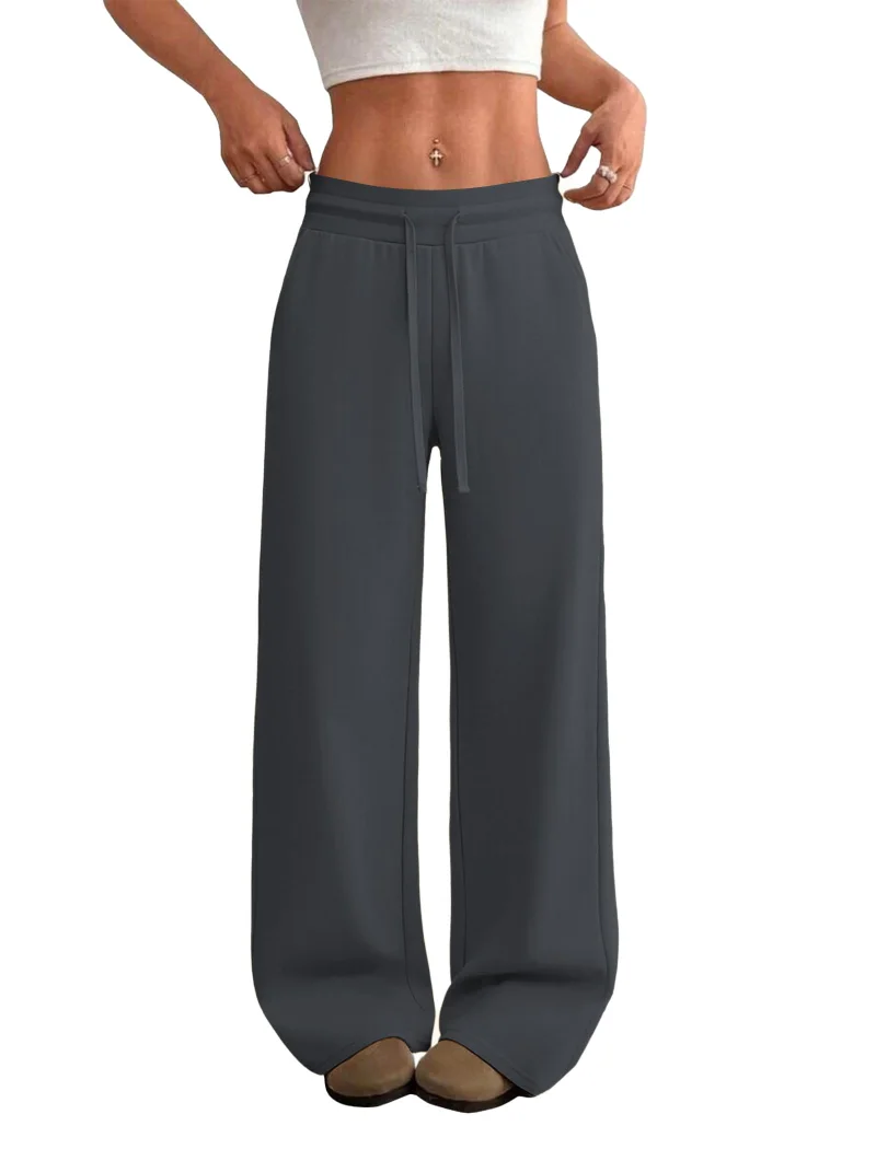 JEKAOYI Drawstring Wide Leg Dress Pant in Dark Gray