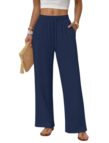 JEKAOYI Drawstring Wide Leg Dress Pant in Navy Blue
