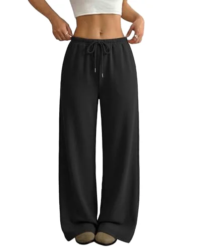 JEKAOYI Drawstring Wide Leg Sweatpant in Black