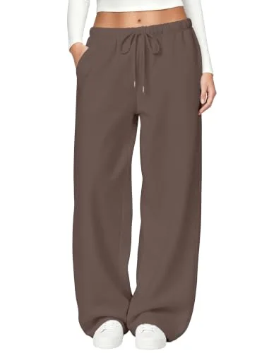 JEKAOYI Drawstring Wide Leg Sweatpant in Brown