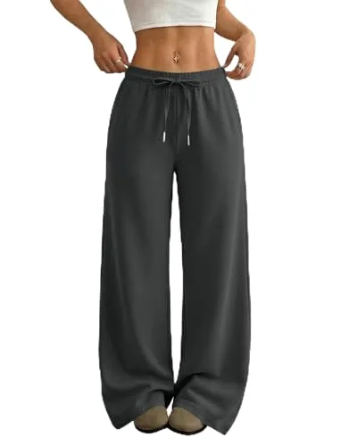JEKAOYI Drawstring Wide Leg Sweatpant in Charcoal Grey