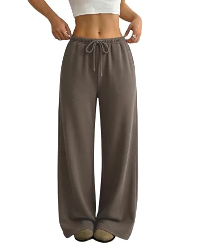 JEKAOYI Drawstring Wide Leg Sweatpant in Coffee