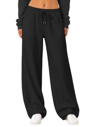 JEKAOYI Drawstring Wide Leg Sweatpant in Jet Black