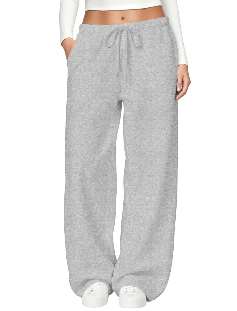 JEKAOYI Drawstring Wide Leg Sweatpant in Light Grey