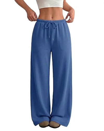 JEKAOYI Drawstring Wide Leg Sweatpant in Navy Blue