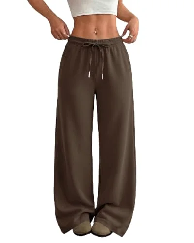 JEKAOYI Drawstring Wide Leg Sweatpant in New Brown