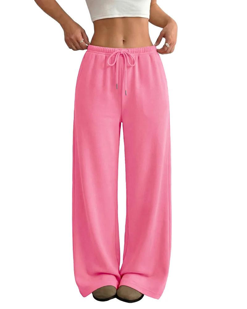 JEKAOYI Drawstring Wide Leg Sweatpant in Pink