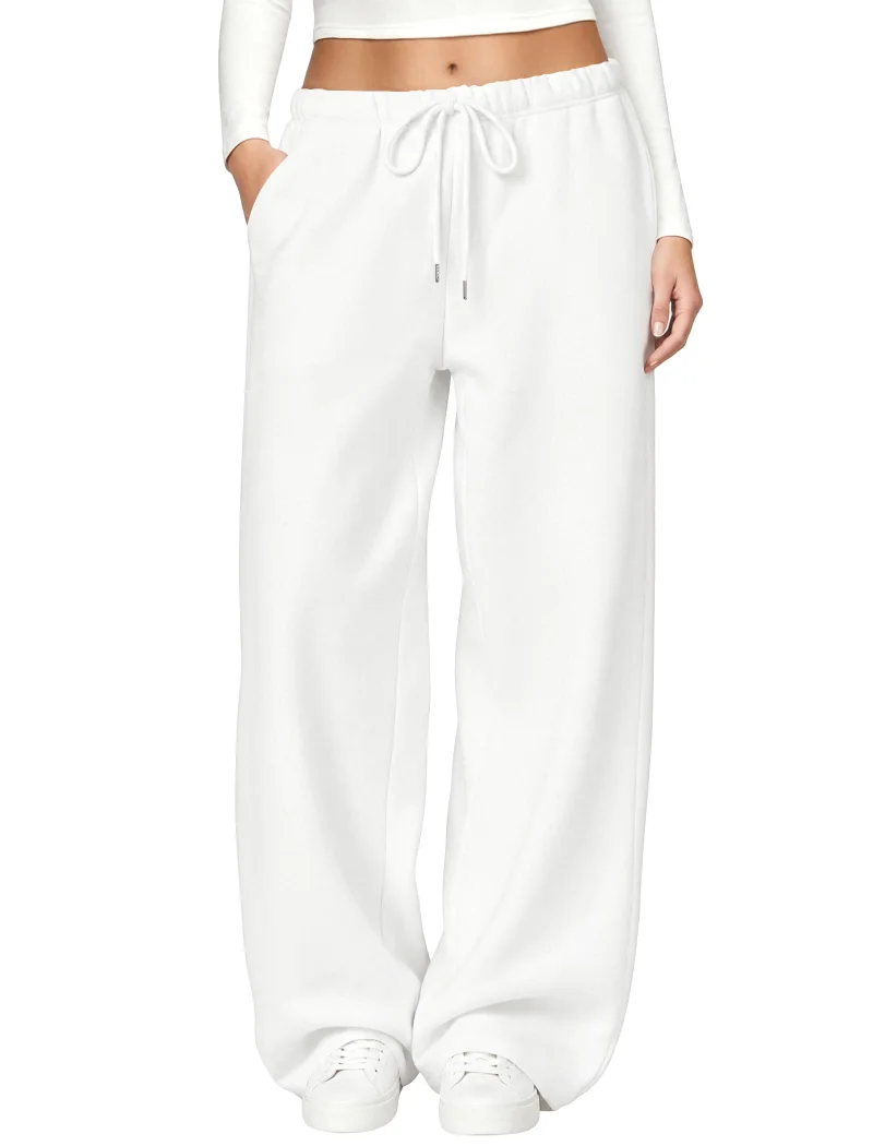 JEKAOYI Drawstring Wide Leg Sweatpant in White