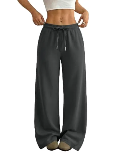 JEKAOYI Drawstring Wide Leg Yoga Pant in Charcoal Grey