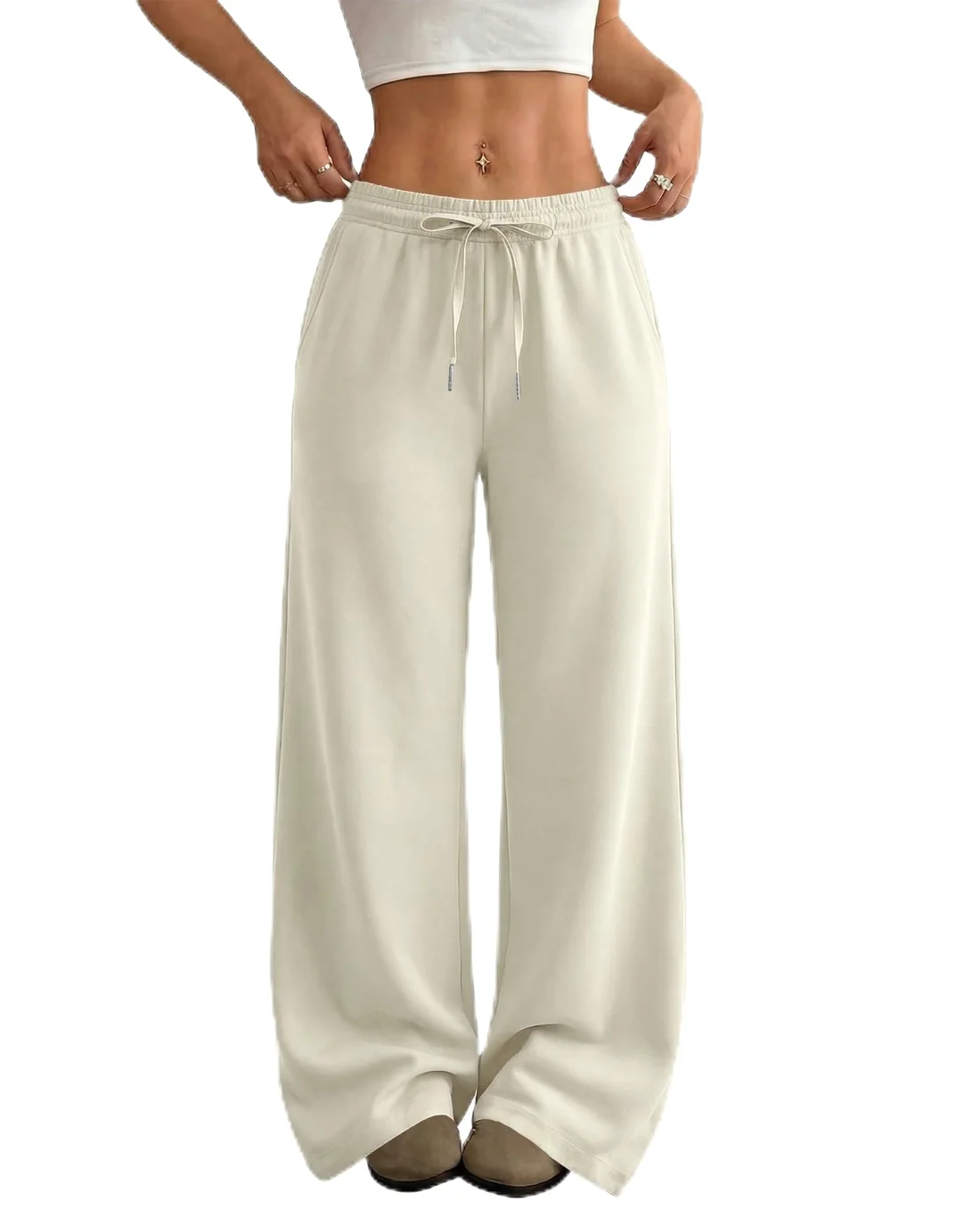 JEKAOYI Drawstring Wide Leg Yoga Pant in Khaki