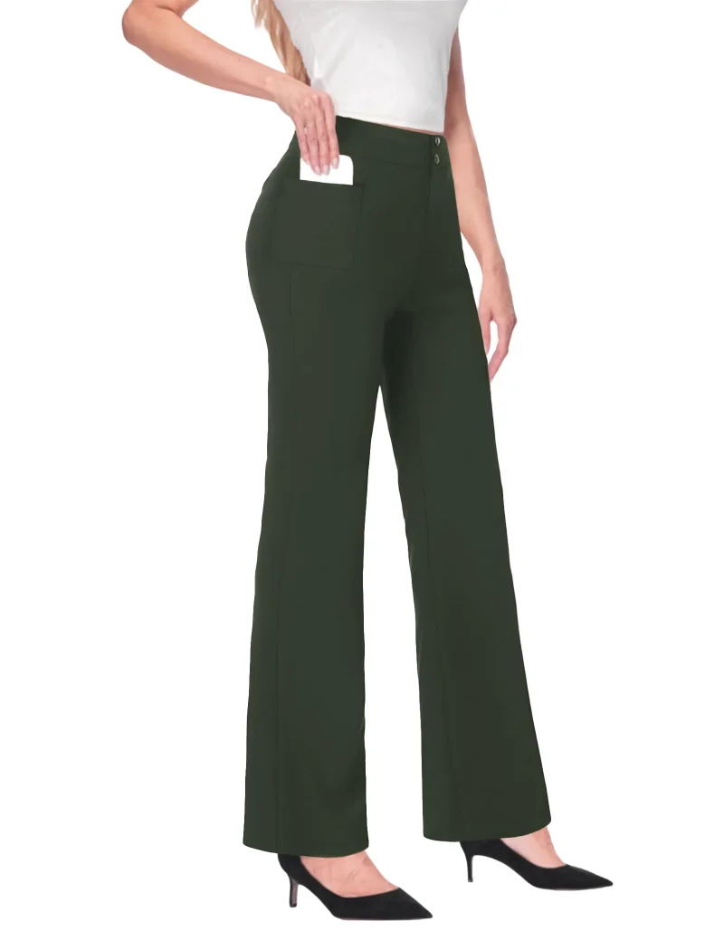 JEKAOYI Flap Pocket Bootcut Dress Pant in Army Green