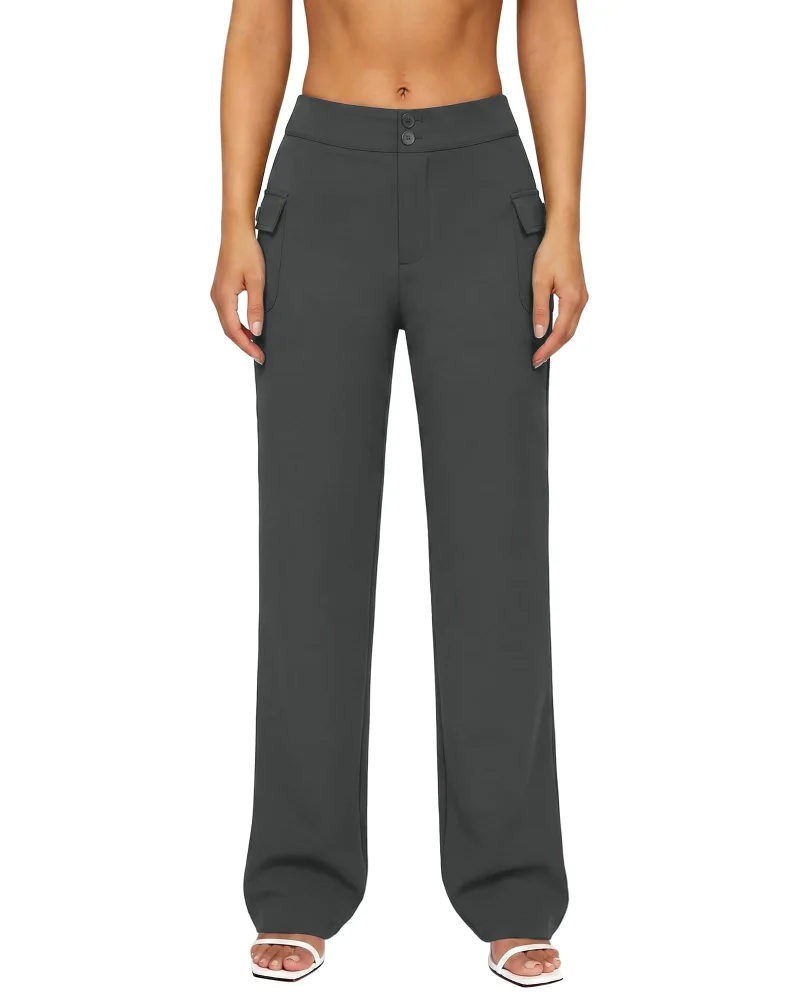 JEKAOYI Flap Pocket Bootcut Dress Pant in Charcoal Grey